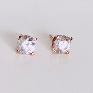 CZ Diamond Solitaire 1/4" Rose Gold Stud Earrings - Minimalist Classic Studs
